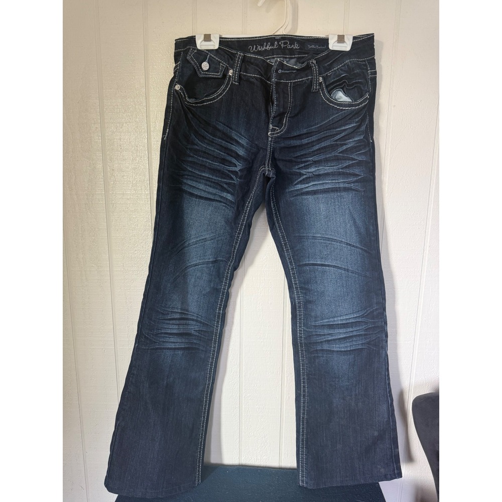 Wishful Park Bella Bootcut Jeans Dark Wash Whiskered Embroidered Pockets 11R